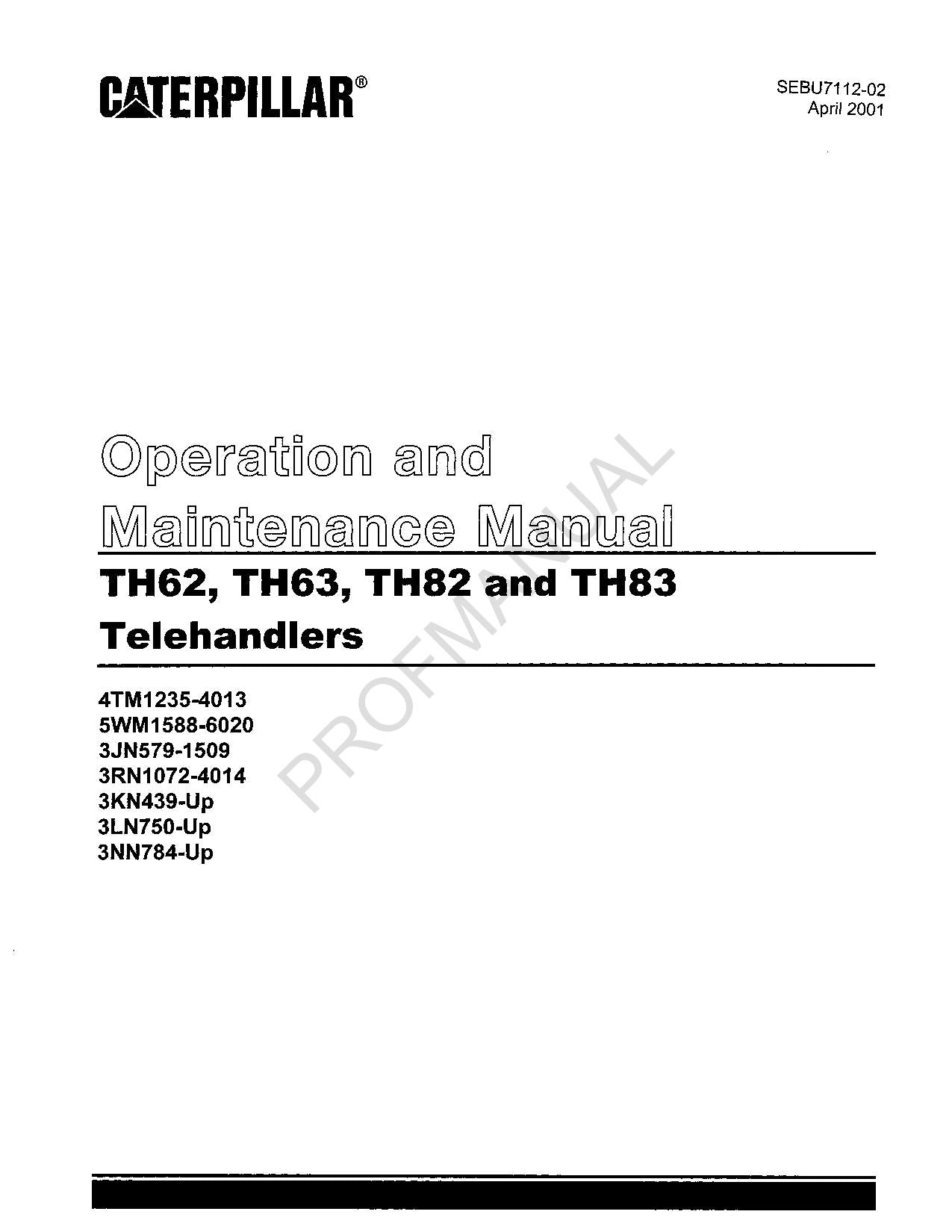 Caterpillar TH62 TH63 TH82 TH83 Teleskoplader Bedienungsanleitung SEBU7112