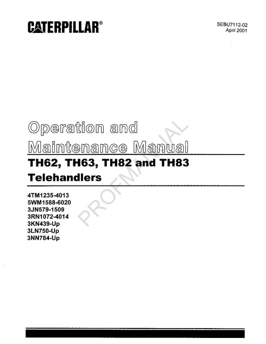 Caterpillar TH62 TH63 TH82 TH83 Teleskoplader Bedienungsanleitung SEBU7112