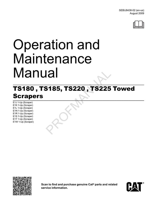 Caterpillar TS180 TS185 TS220 TS225 Schleppschaber-Bediener-Wartungshandbuch