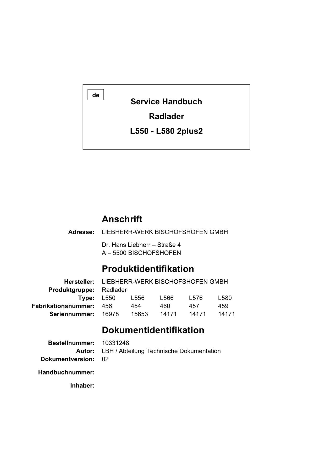 Liebherr L550 L556 L566 L576 L580 2plus2 Radlader Reparaturhandbuch