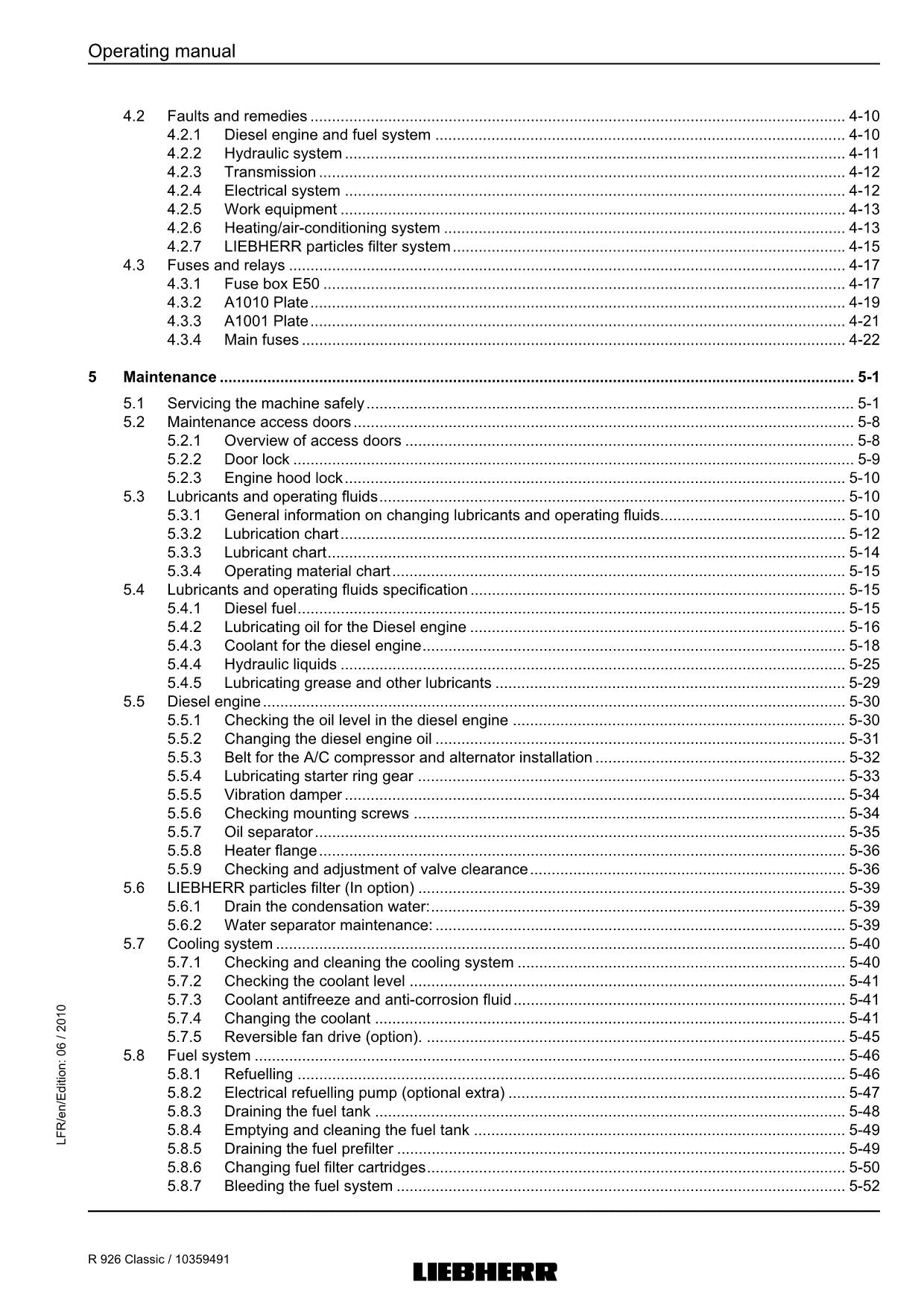 Liebherr R926 Classic Excavator Operators manual serial 27651