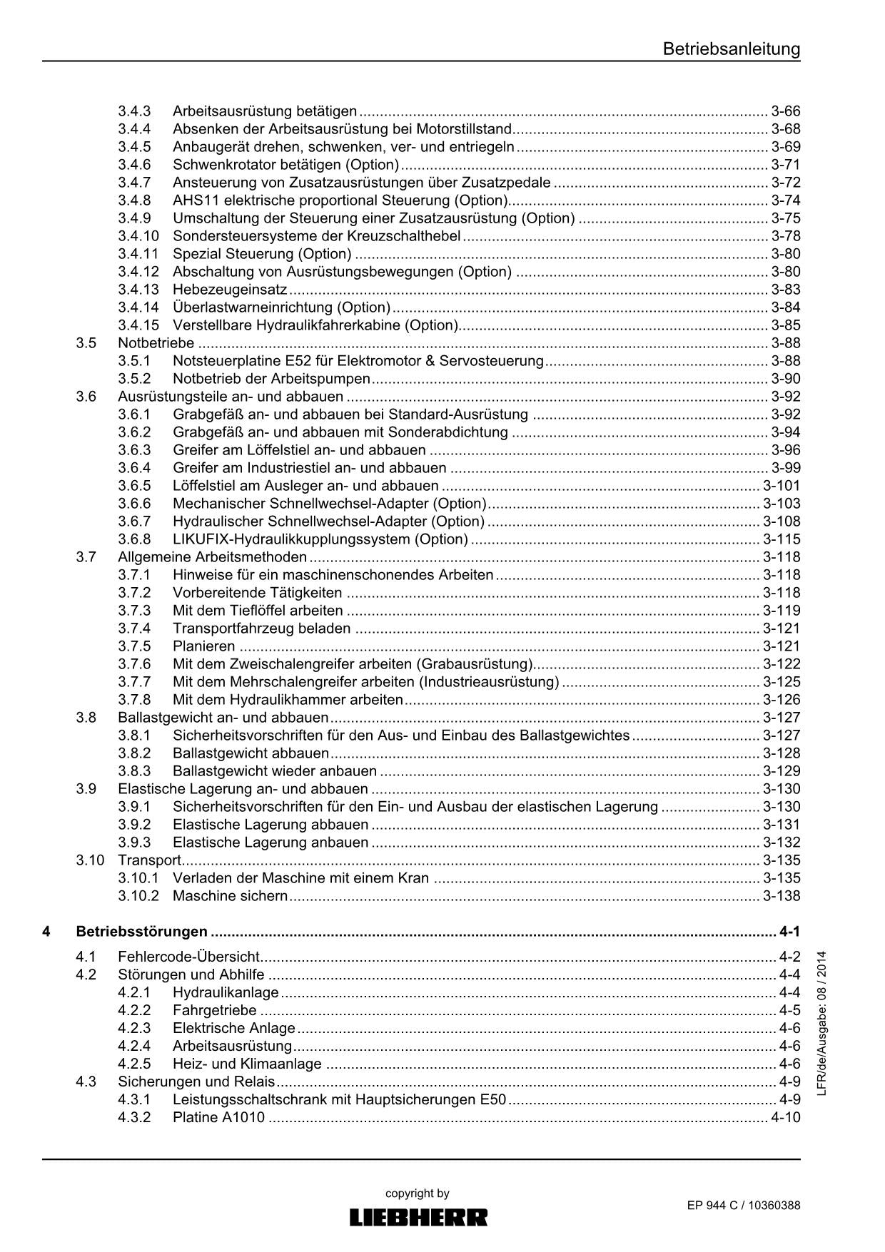 Liebherr EP944 C Hydraulikbagger Betriebsanleitung