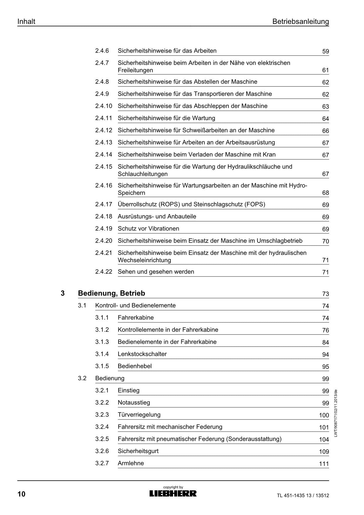 Liebherr TL451 13 Teleskoplader Manuel d'instructions