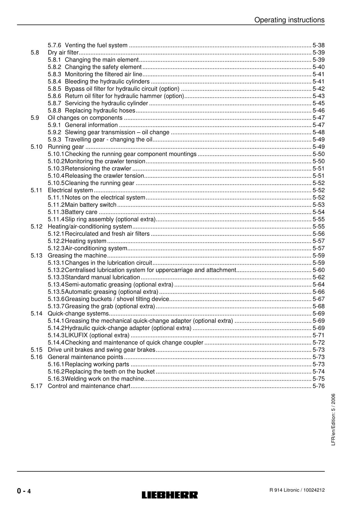 Liebherr R914 B Litronic Excavator Operators manual