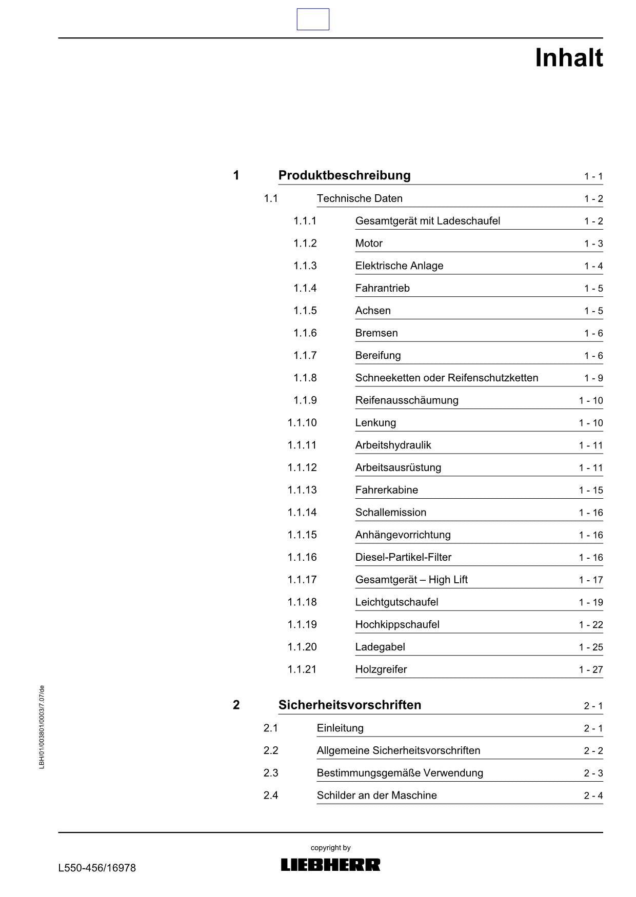 Liebherr L550 Radlader 2plus2 Betriebsanleitung ser 16978