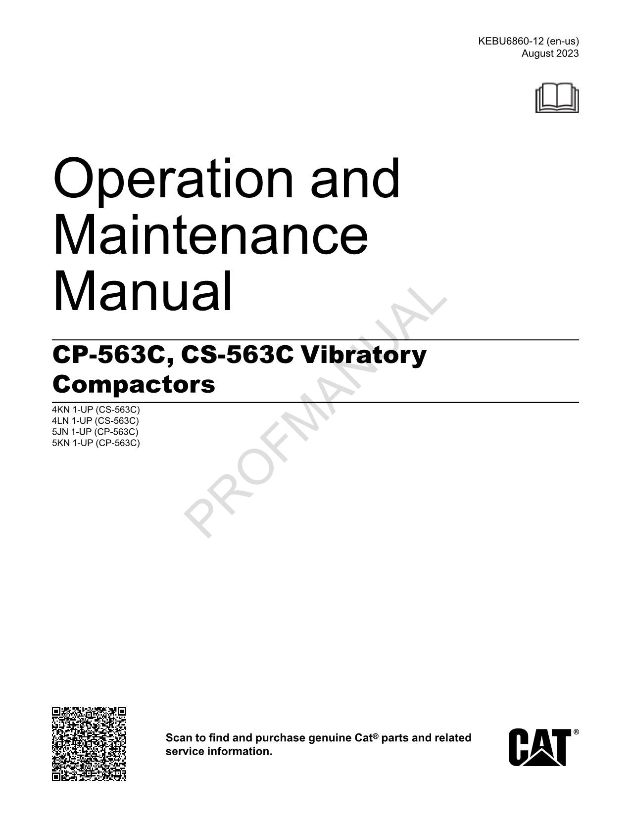 Caterpillar CP 563C CS 563C Vibratory Compactor Operators Maintenance Manual