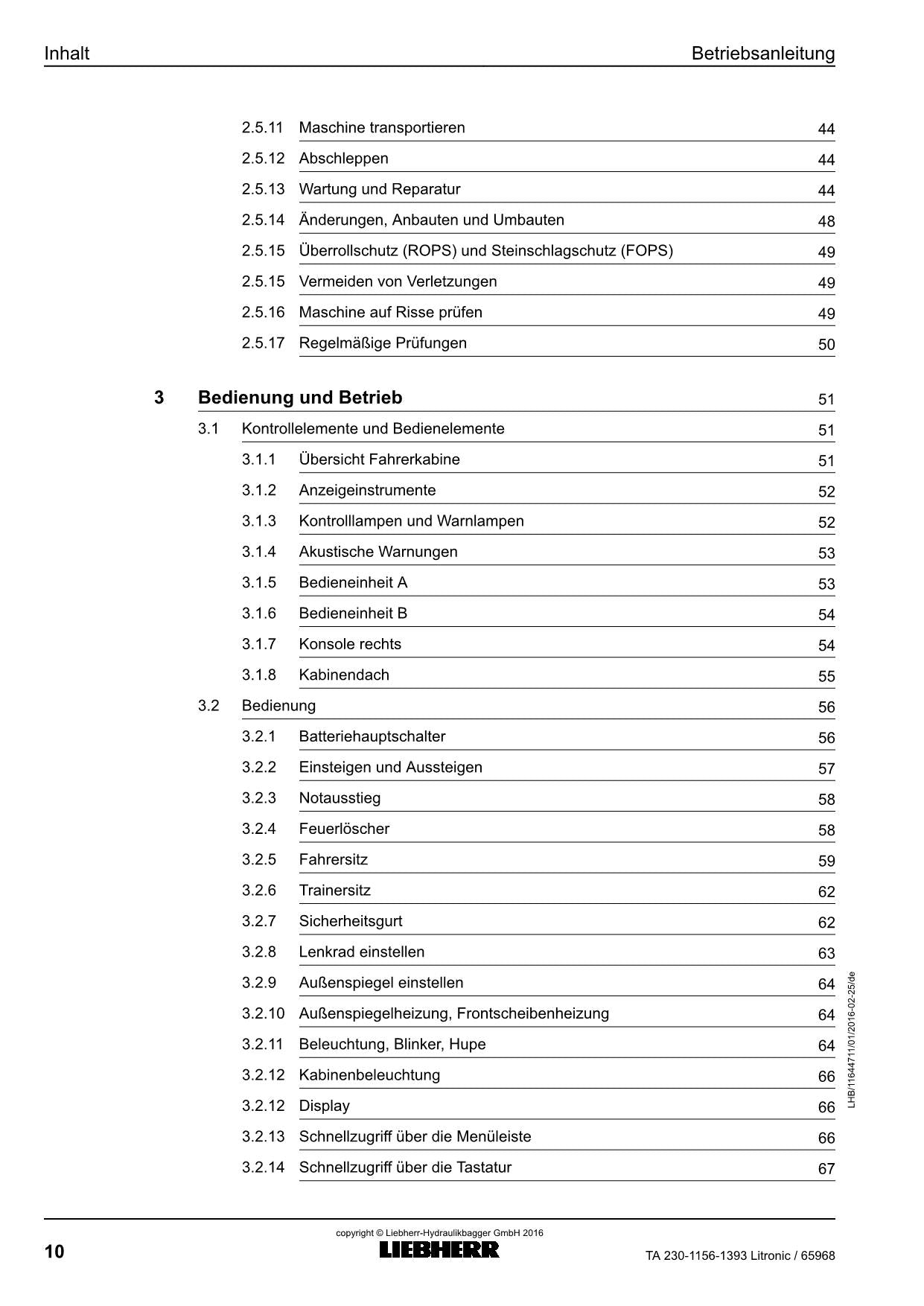Liebherr TA230 Litronic Knickgelenkter Muldenkipper Betriebsanleitung ser 65968