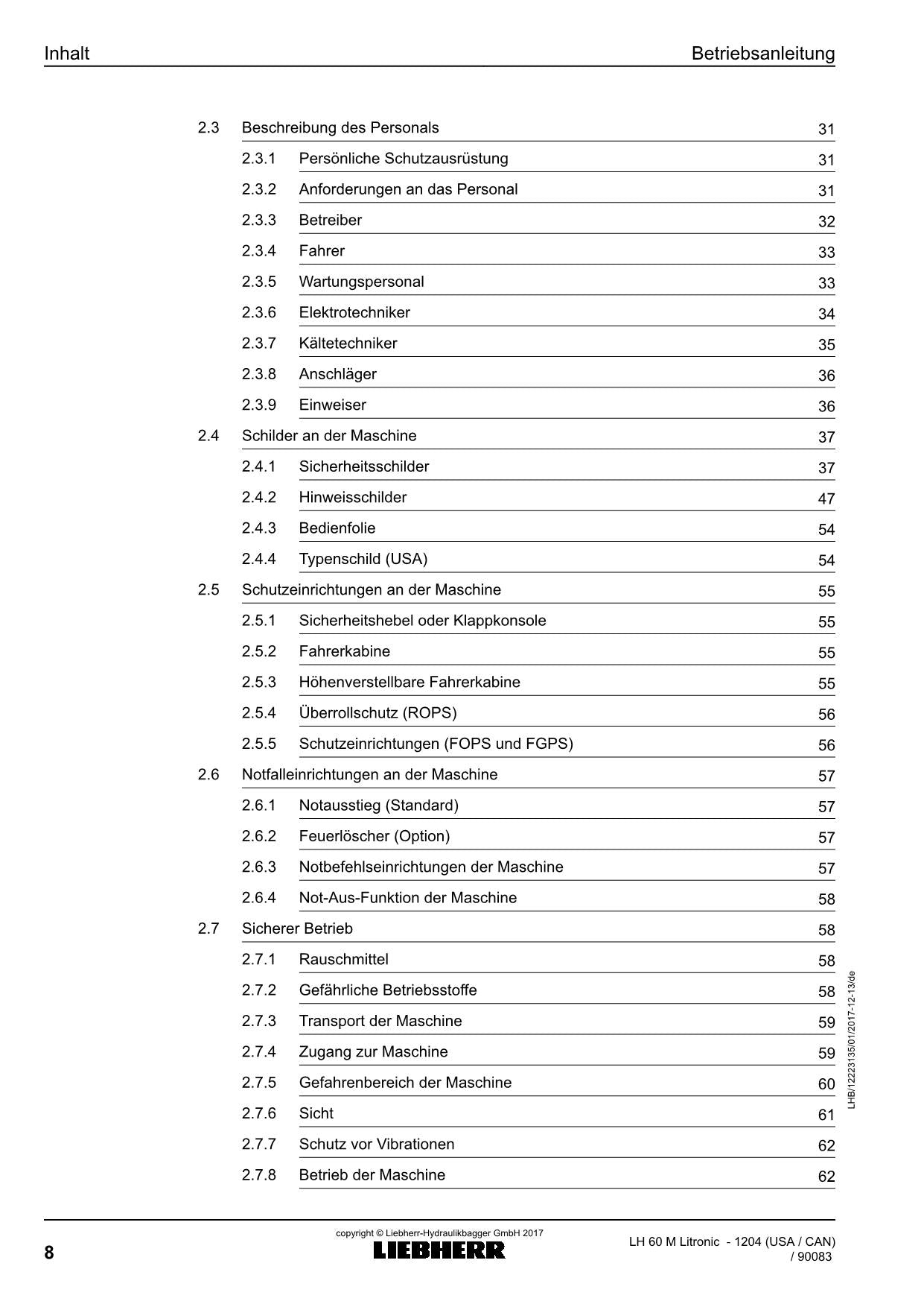 Liebherr LH60 M Litronic Materialumschlaggerät Betriebsanleitung 90083 USA CAN