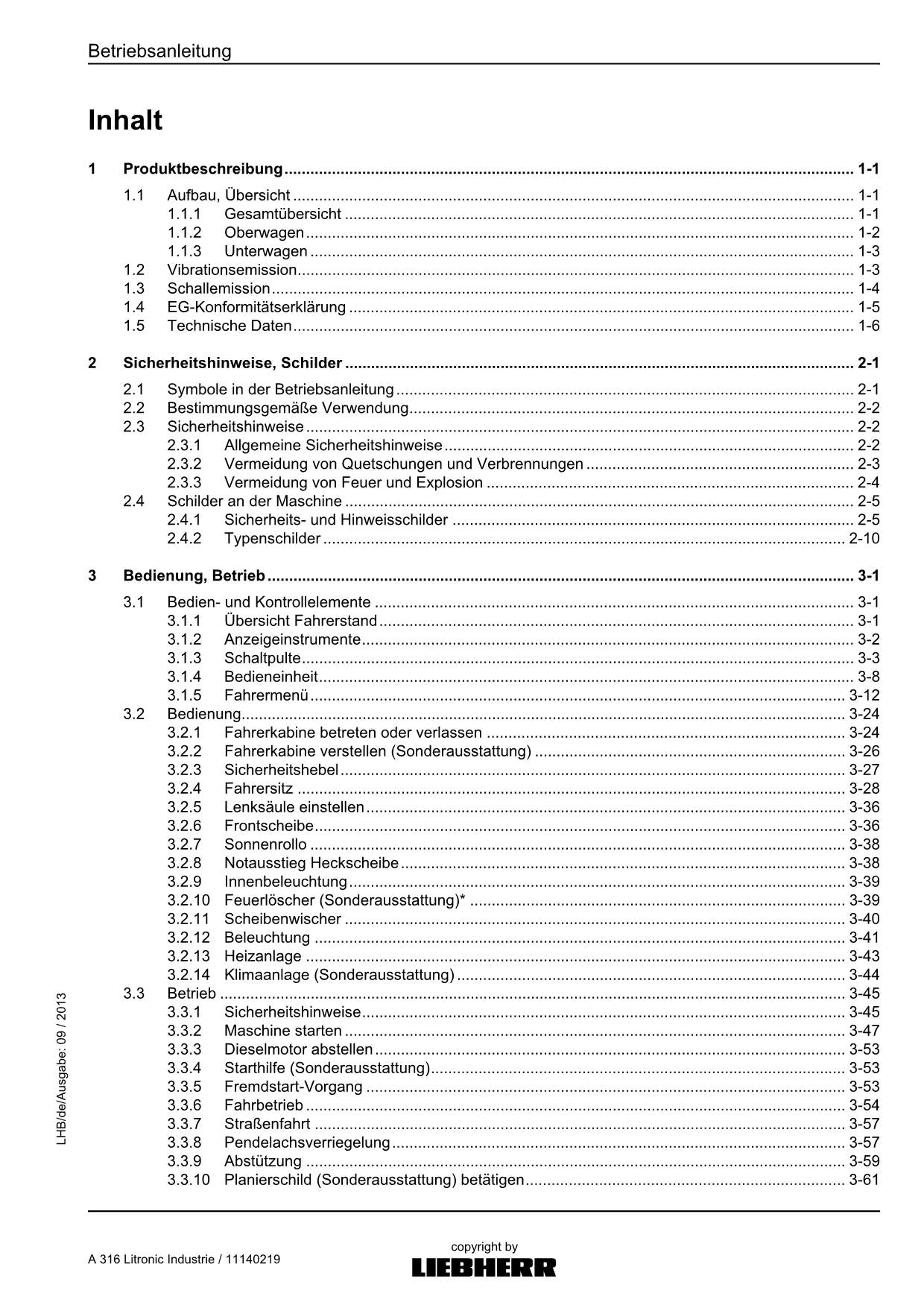 Liebherr A316 Litronic Industrie Manuel d'utilisation