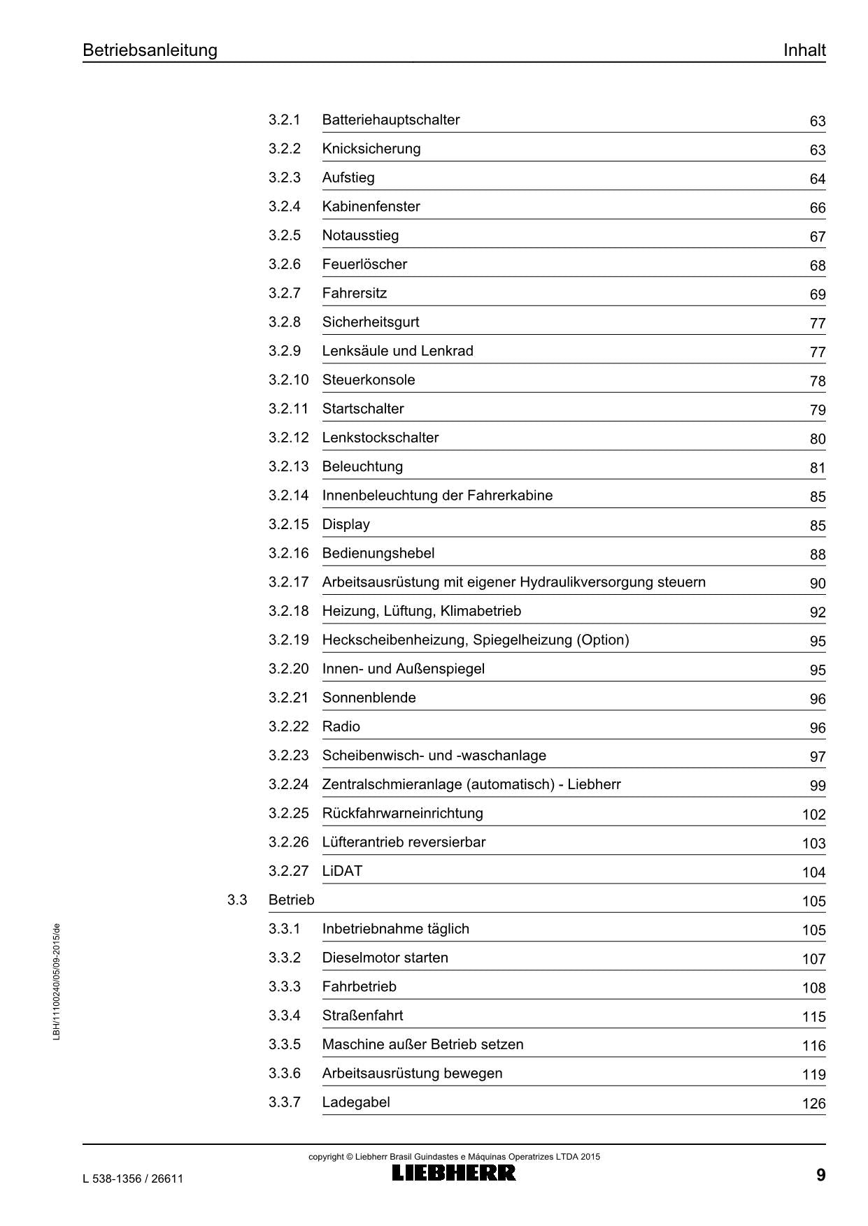 Liebherr L538 Radlader Betriebsanleitung ser 26611