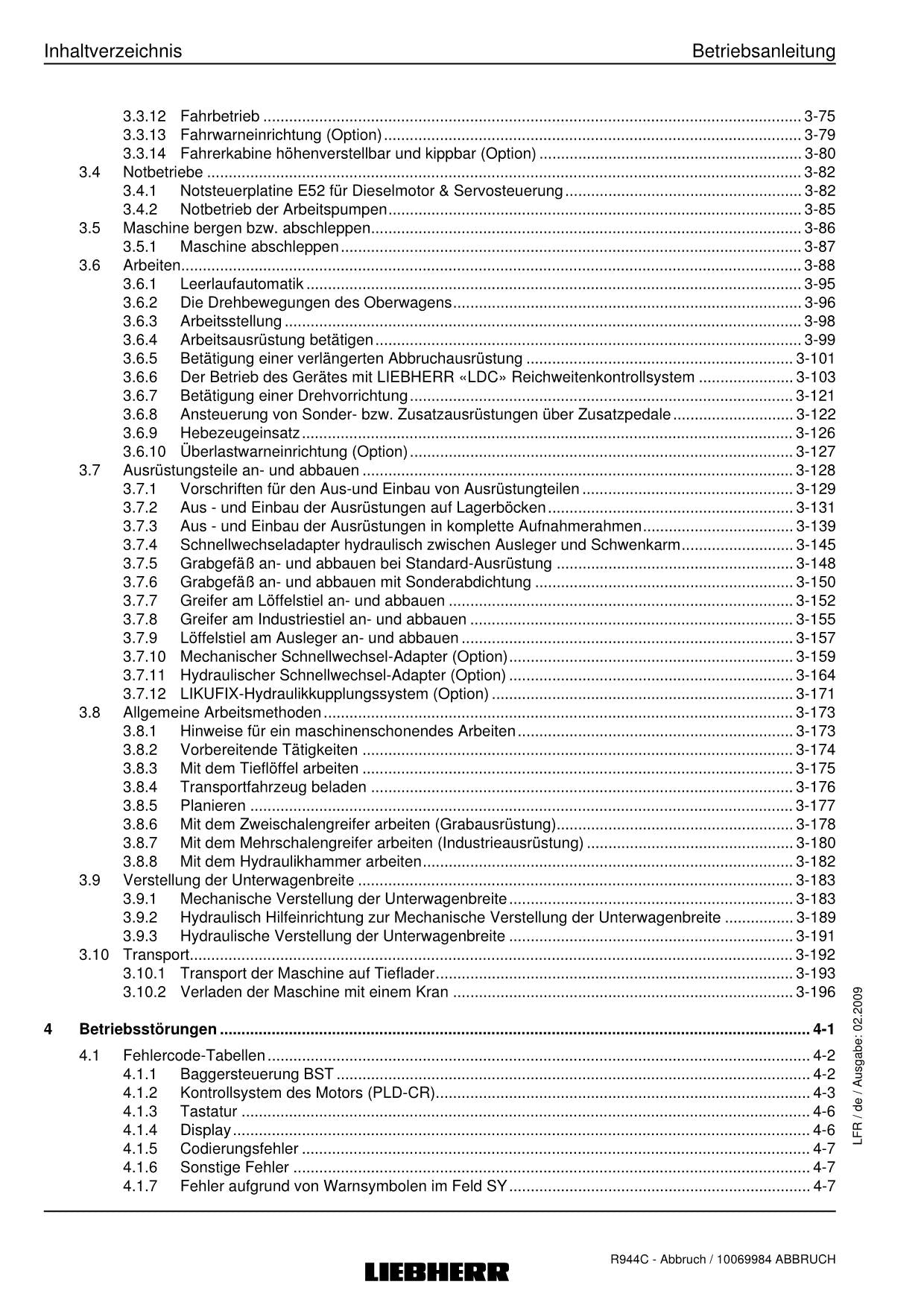Liebherr R944 C Abbruch 22915 Hydraulikbagger Betriebsanleitung
