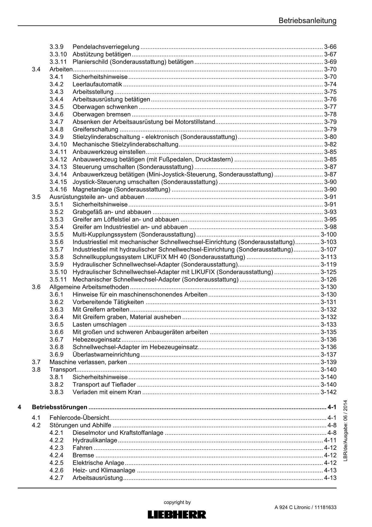 Liebherr A924 C Litronic Umschlaggerät Betriebsanleitung