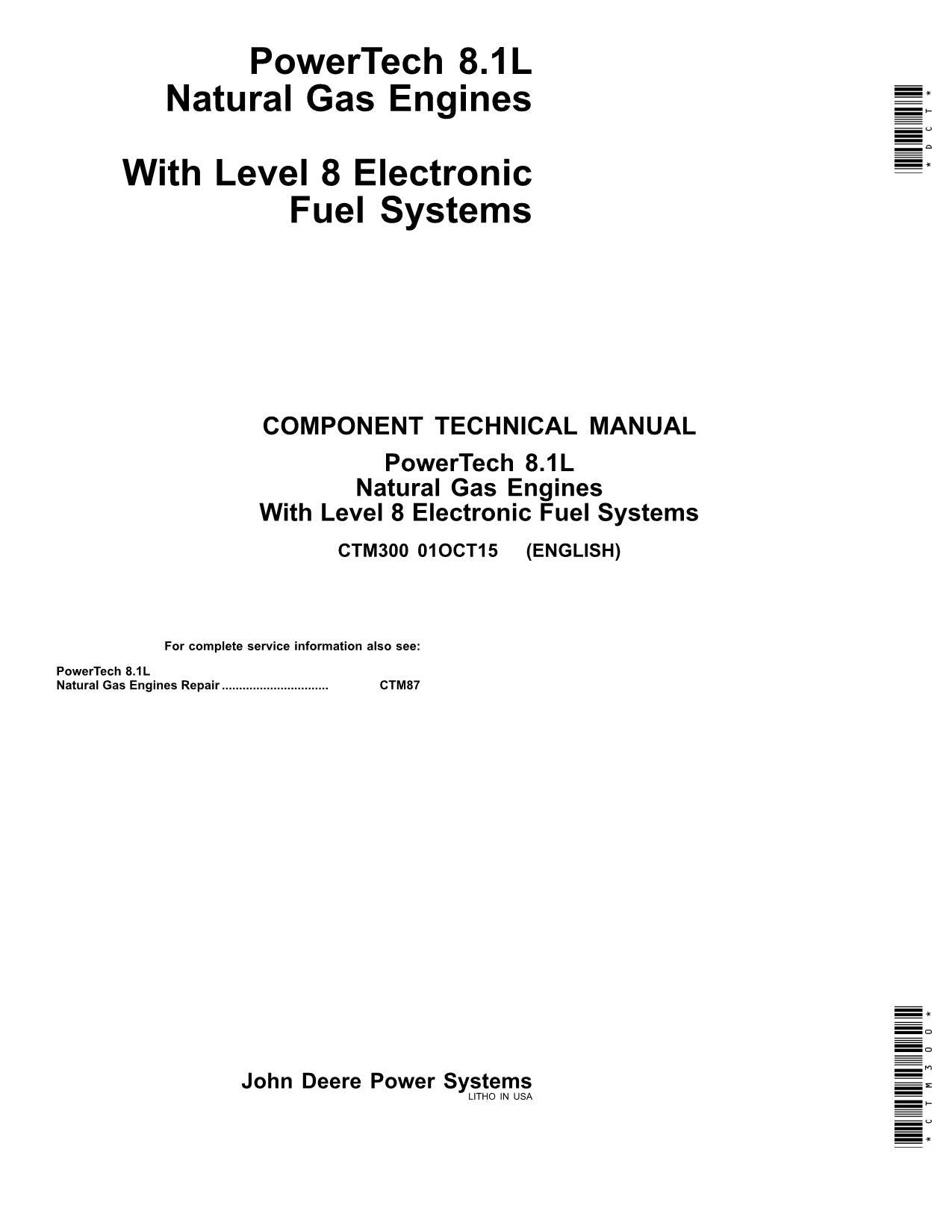 John Deere PowerTech 8.1L Natural Gas Engine Fuel System REPAIR SERVICE MANUAL