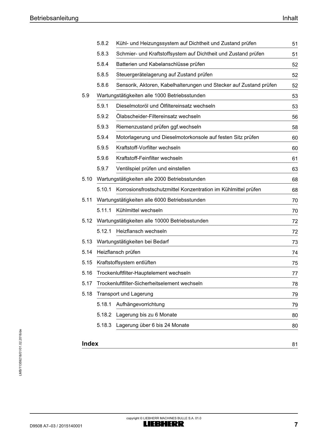 Liebherr D9508 A7-03 Dieselmotor Betriebsanleitung