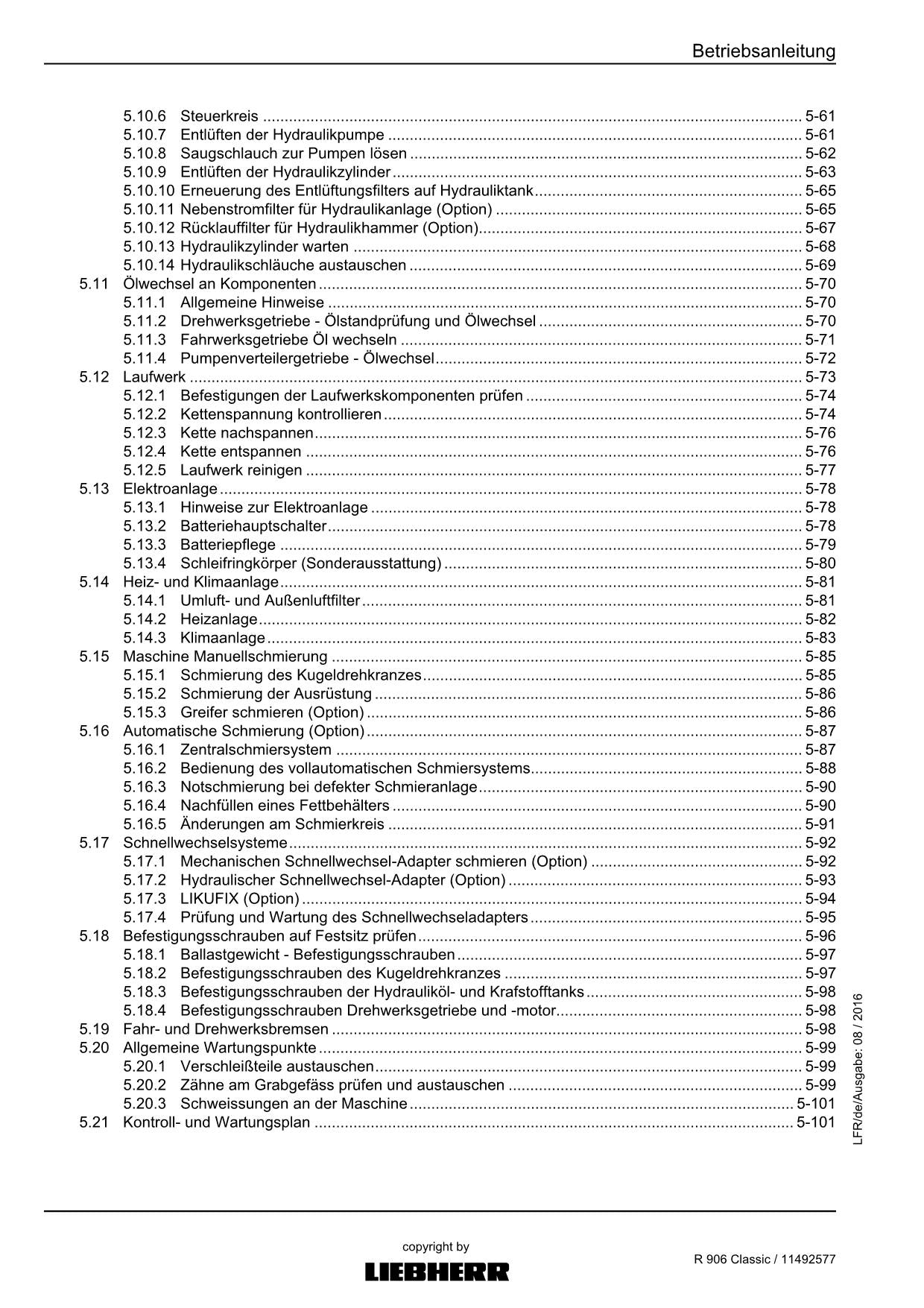 Liebherr R906 Classic Hydraulikbagger Betriebsanleitung 11492577