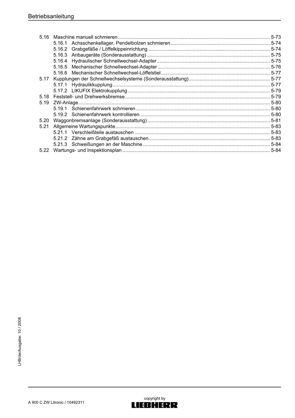 Liebherr A900 C ZW Litronic Hydraulikbagger Betriebsanleitung ser 37728