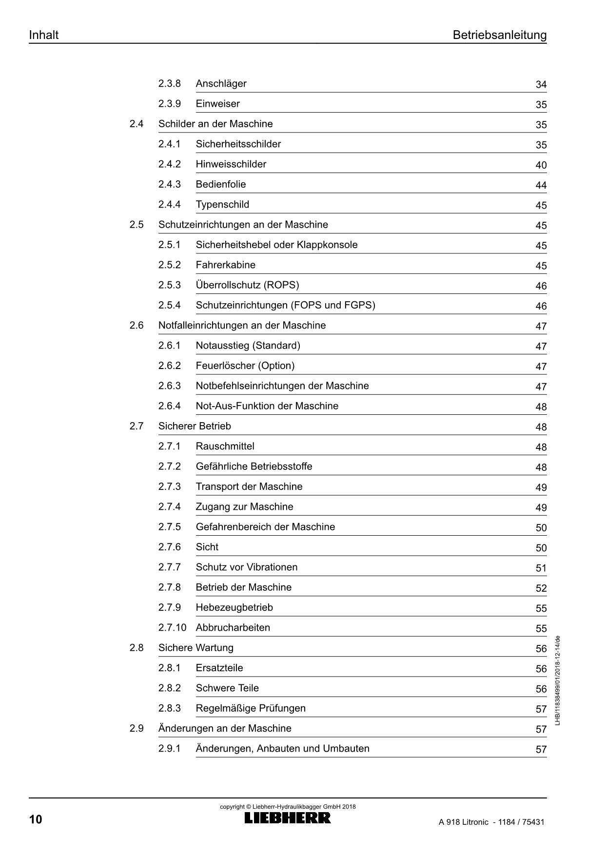 Liebherr A918 Litronic Mobilbagger Betriebsanleitung ser 75431