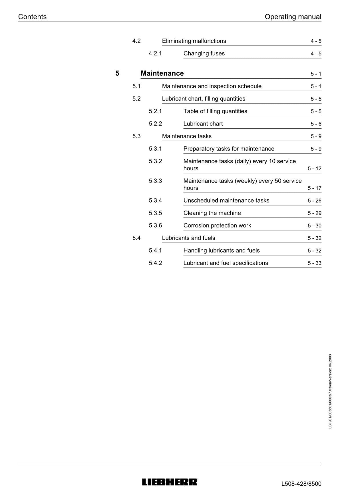 Liebherr L508 Stereo Wheel Loader Operators manual