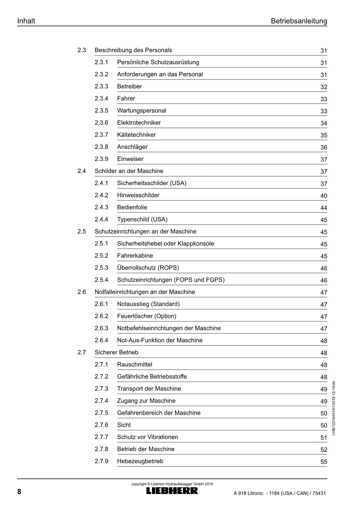 Liebherr A918 Litronic Mobilbagger Betriebsanleitung ser 75431 USA CAN
