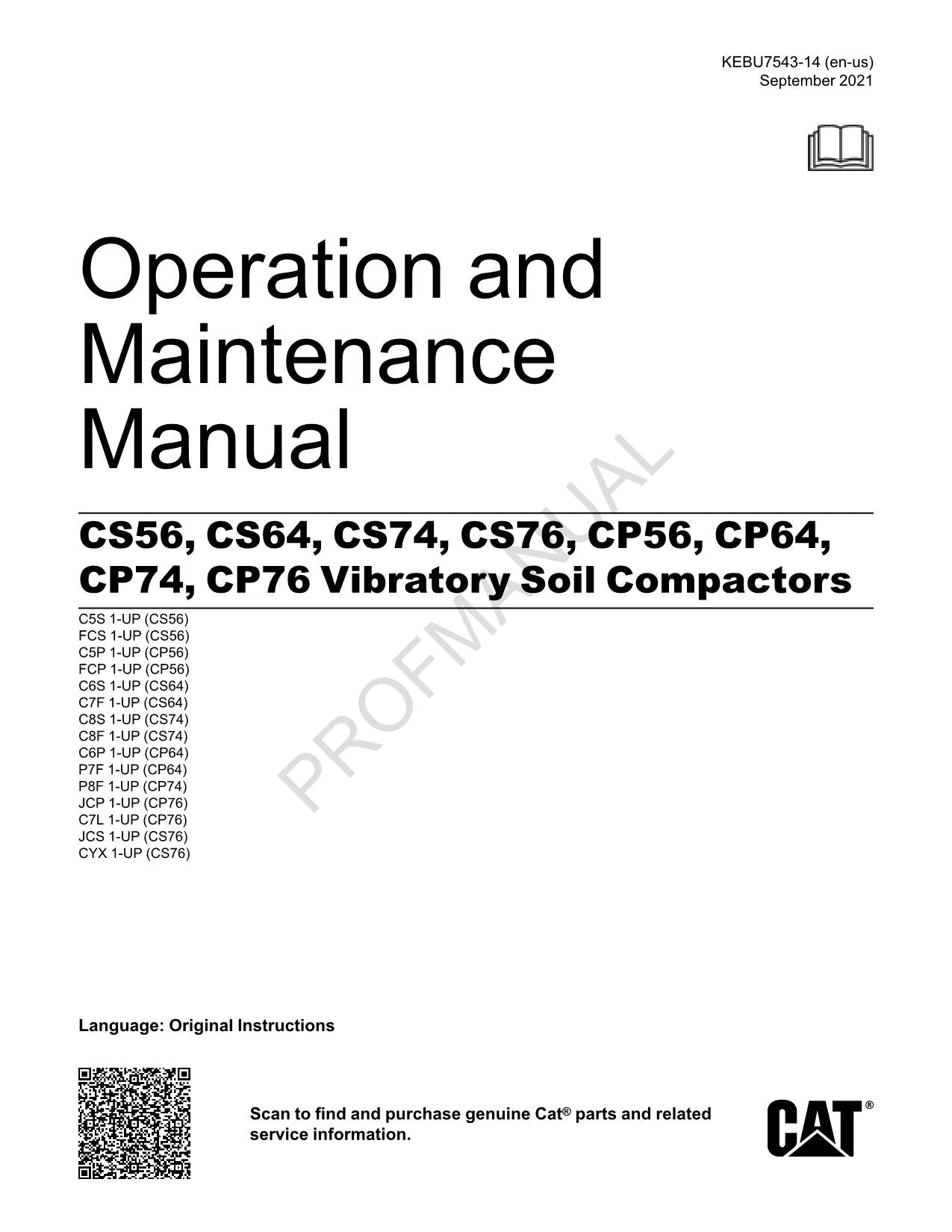 Caterpillar CS56 CS64 CS74 CS76 Vibrationsverdichter Bediener Wartungshandbuch