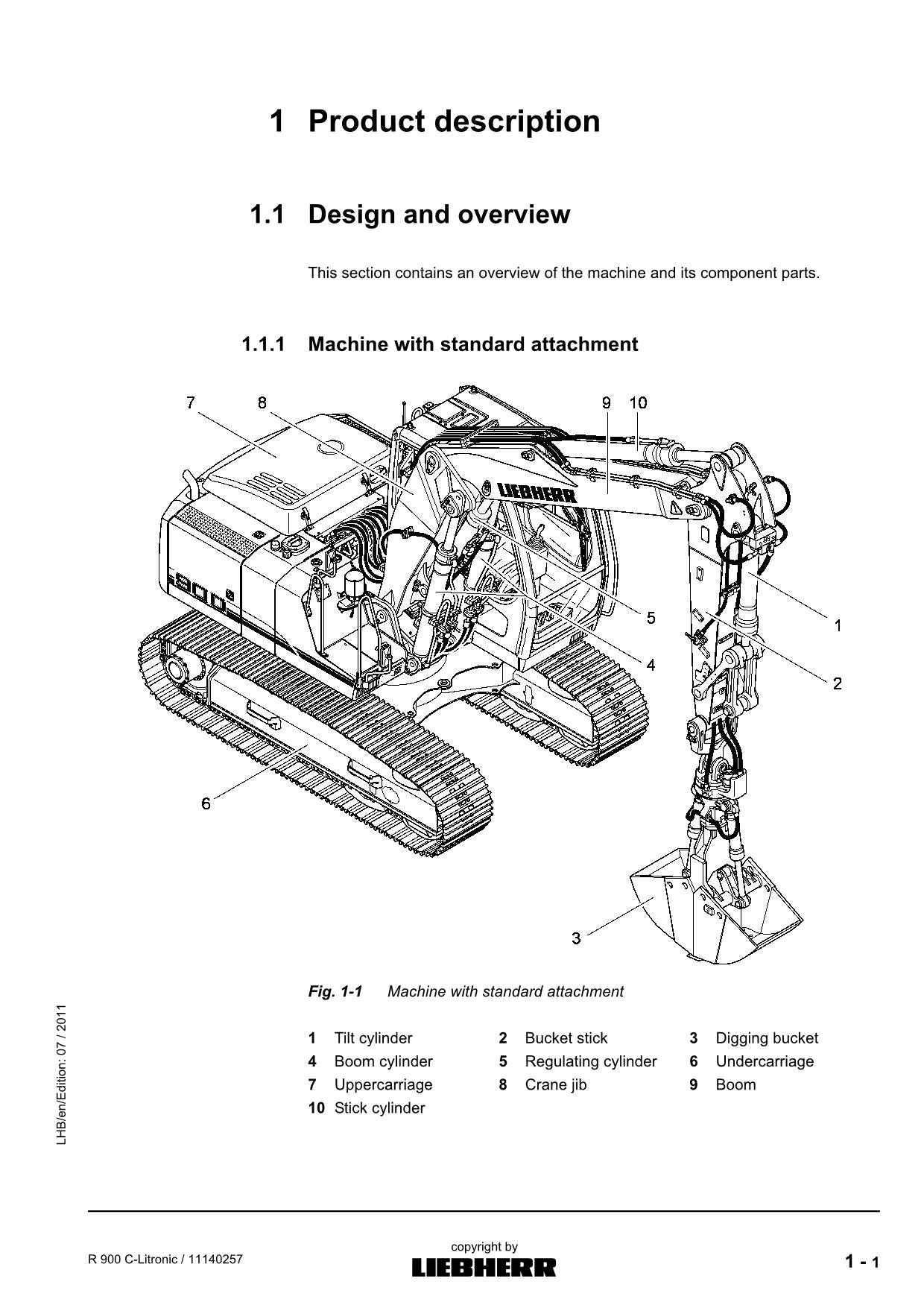 Manuel d'utilisation de la pelle Liebherr R900 C-Litronic, numéro de série 57270