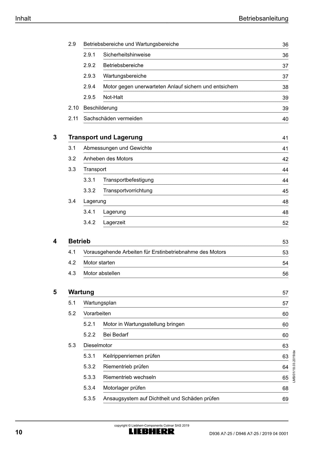 Liebherr D936 A7-25 D946 A7-25 Dieselmotor Betriebsanleitung