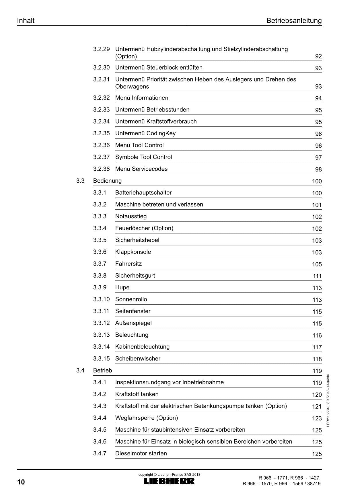 Liebherr R966 Hydraulikbagger Betriebsanleitung Typ-Nr 1427 1569 1570 1771