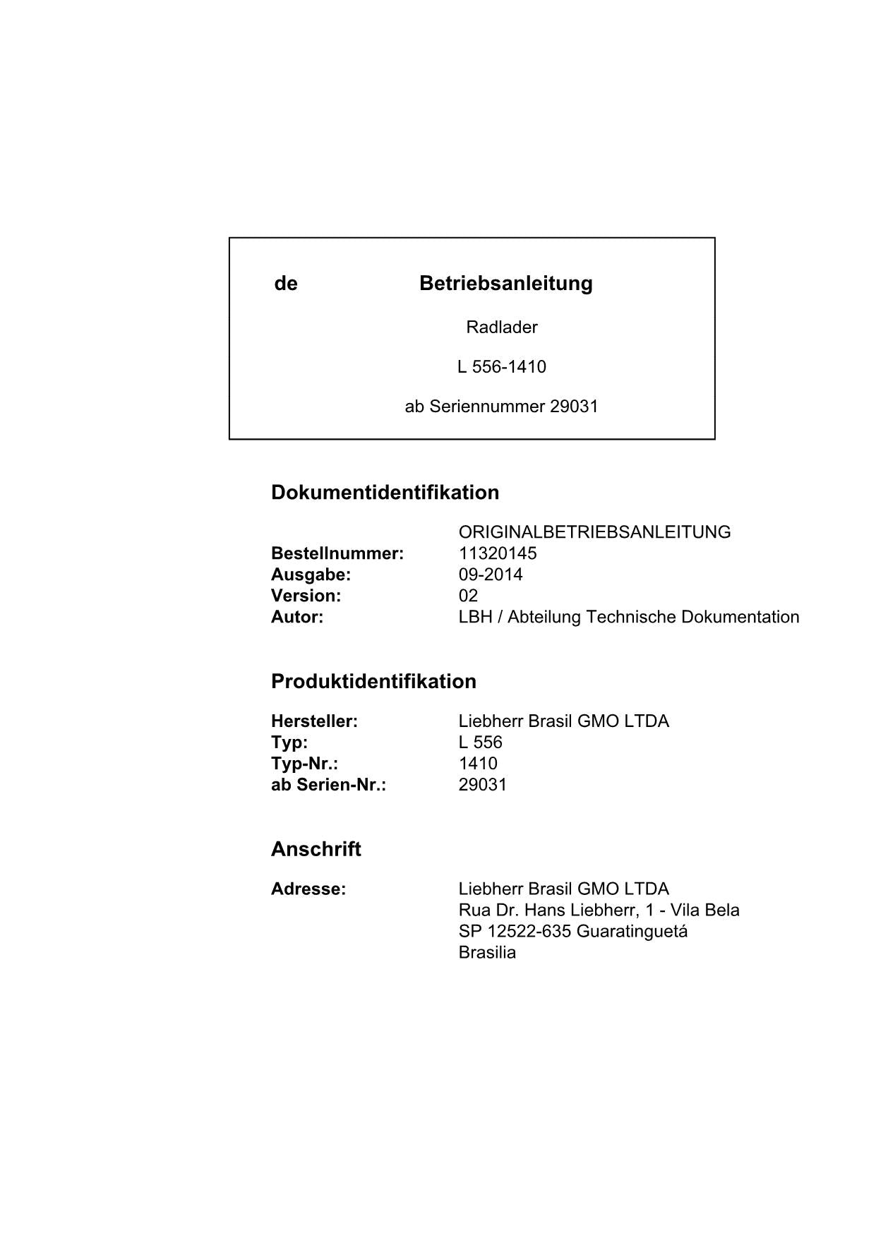 Liebherr L556 Radlader Betriebsanleitung ser 29031