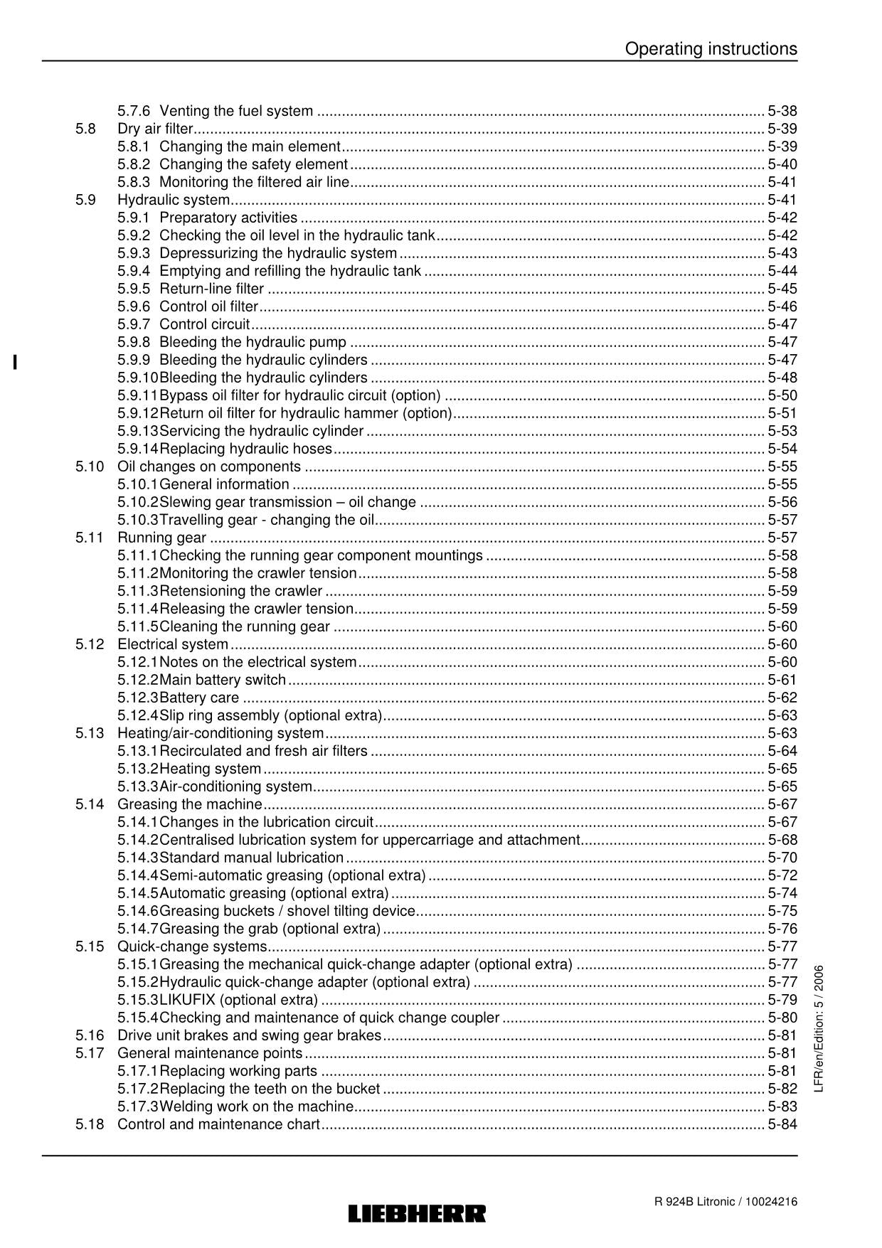 Liebherr R924 B Litronic Excavator Operators manual