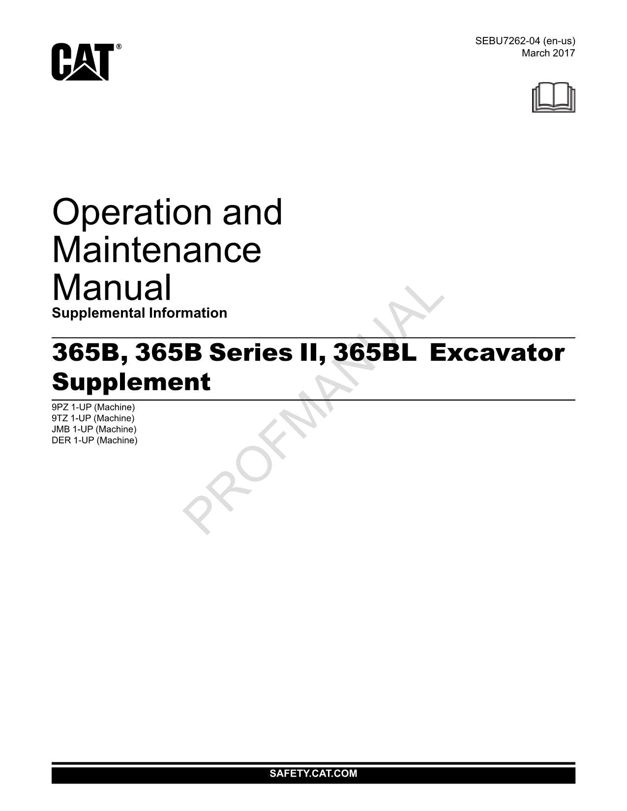 Caterpillar 365B 365B Serie II 365BL Zusatzbagger Bedienungsanleitung