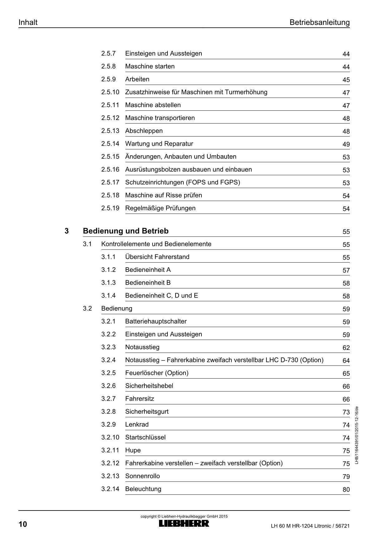 Liebherr LH60 M HRLitronic Materialumschlaggerät Betriebsanleitung