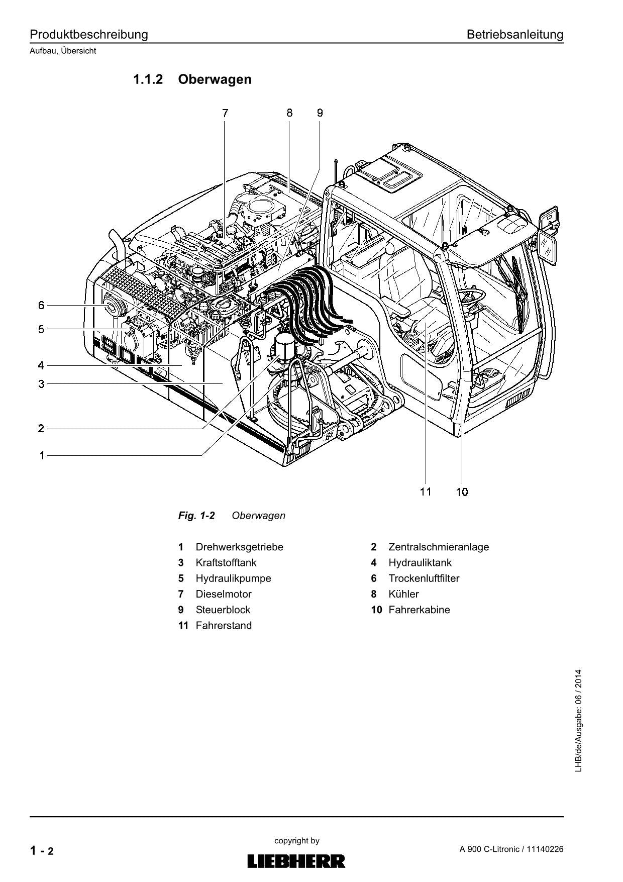 Liebherr A900 C-Litronic Hydraulikbagger Betriebsanleitung 11140226