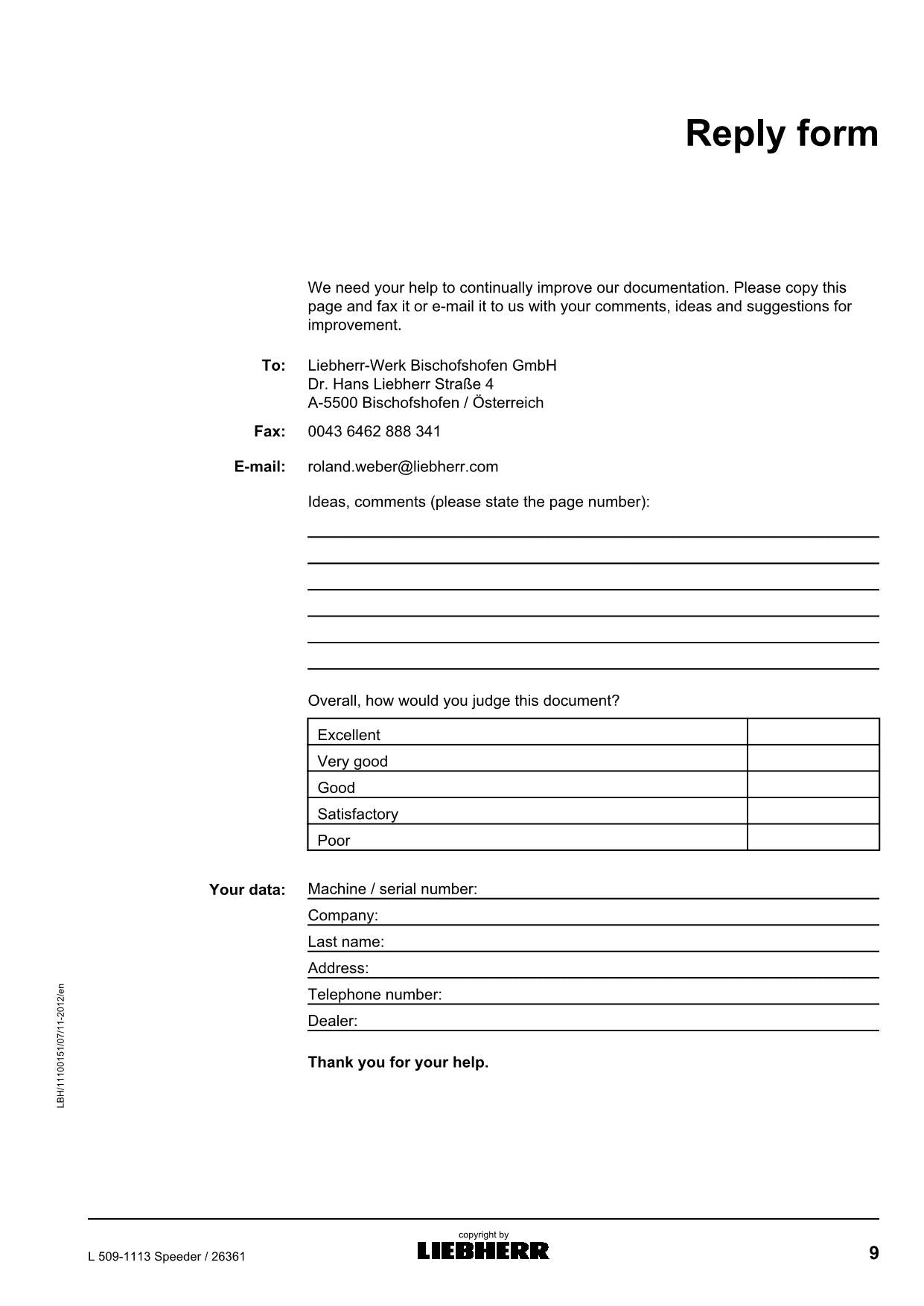 Liebherr L509-1113 Speeder Wheel Loader Operators manual