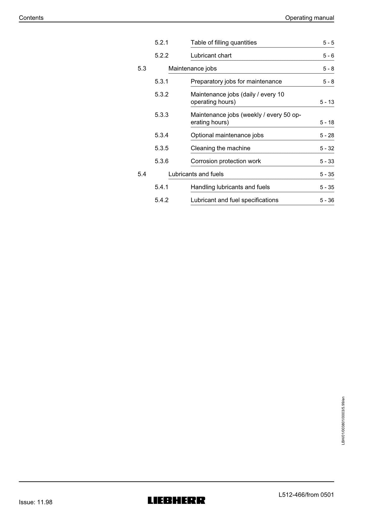 Liebherr L512 Stereo Wheel Loader Operators manual