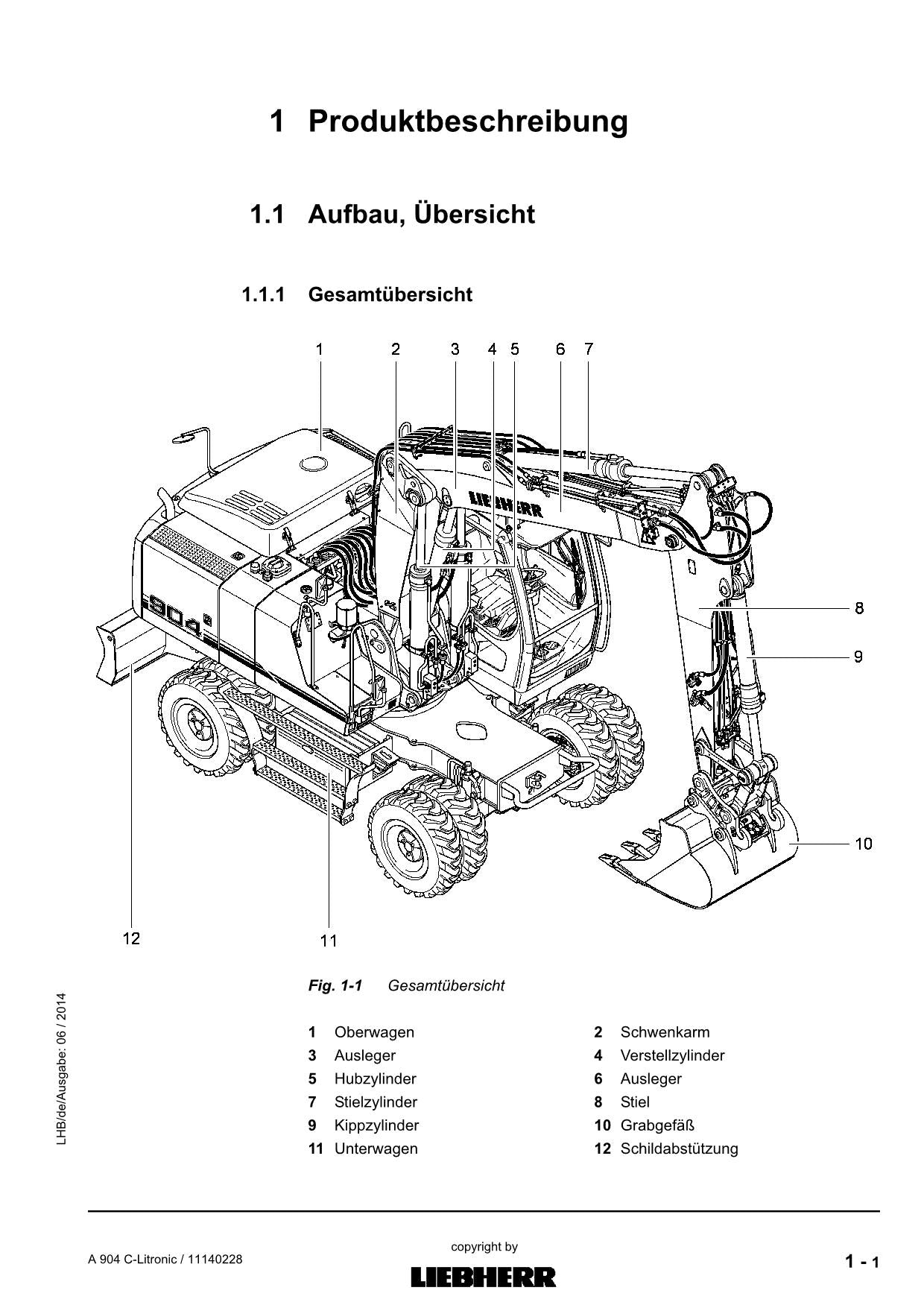 Liebherr A904 C-Litronic Hydraulikbagger Betriebsanleitung 11140228