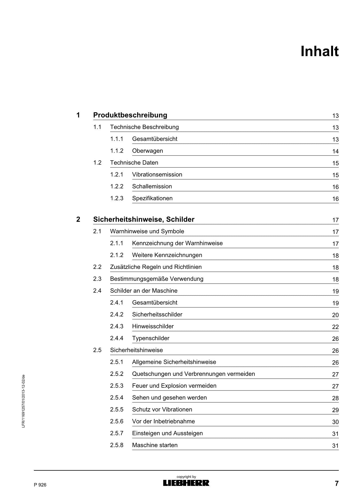 Liebherr P926 Hydraulikbagger Manuel d'instructions