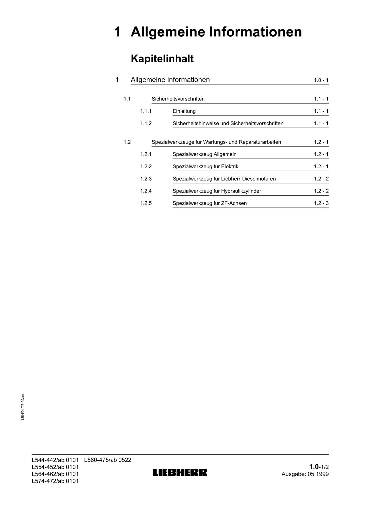 Liebherr L544 L564 L574 L580 Radlader Reparaturhandbuch Werkstatthhandbuch