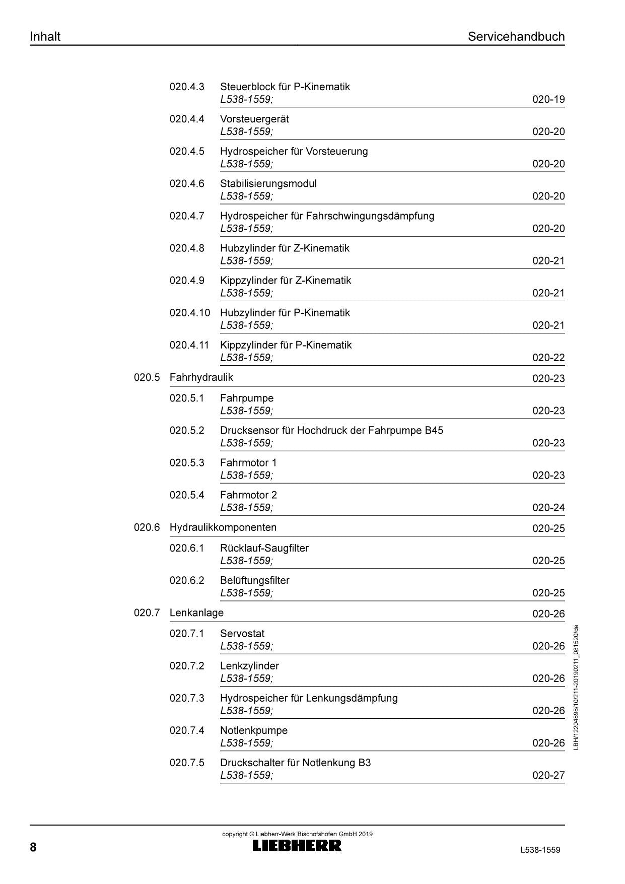 Liebherr L538 1559 Radlader Reparaturhandbuch Werkstatthandbuch