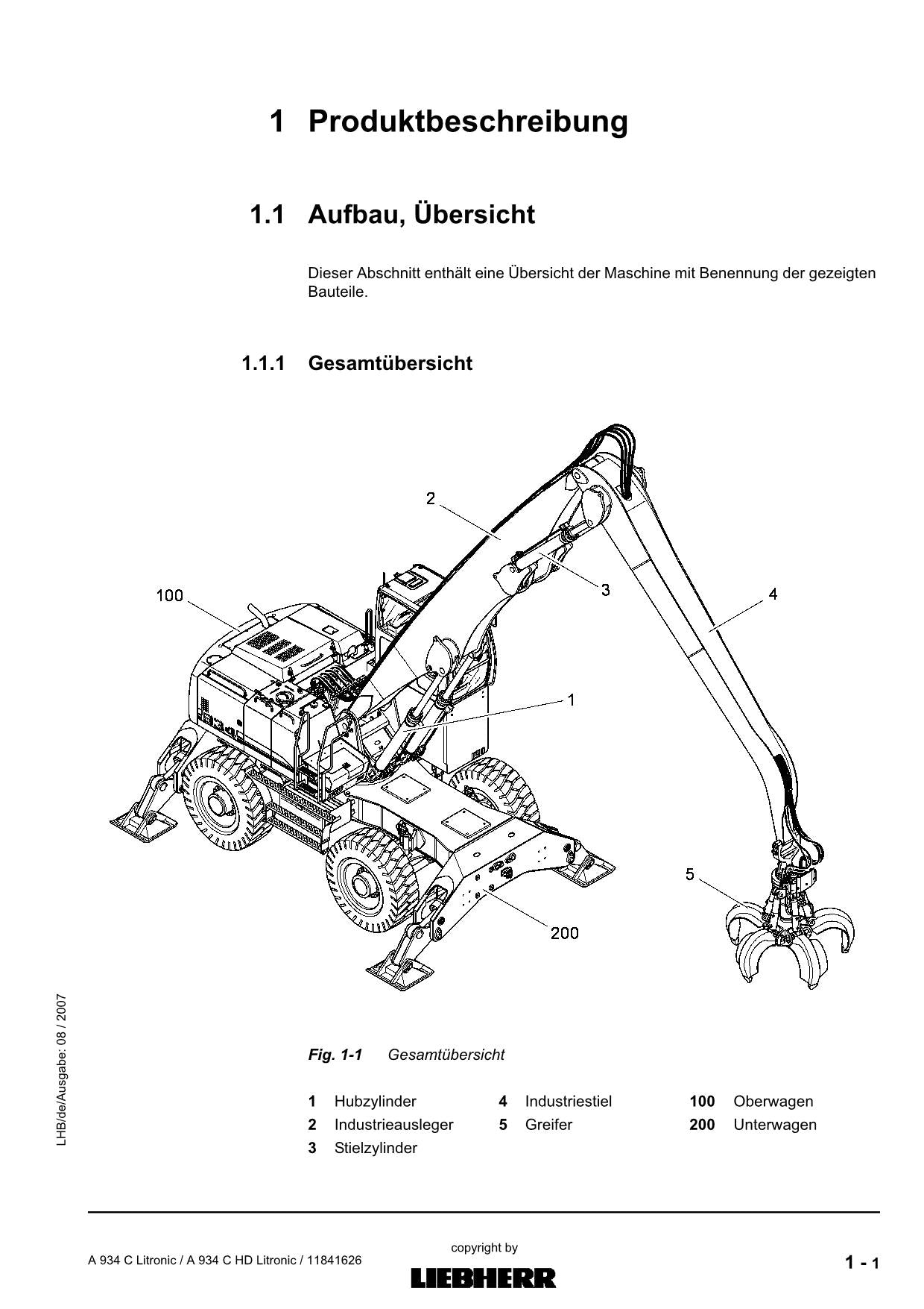 Liebherr A934 C A934 C HD Litronic Umschlaggerät Betriebsanleitung 33111