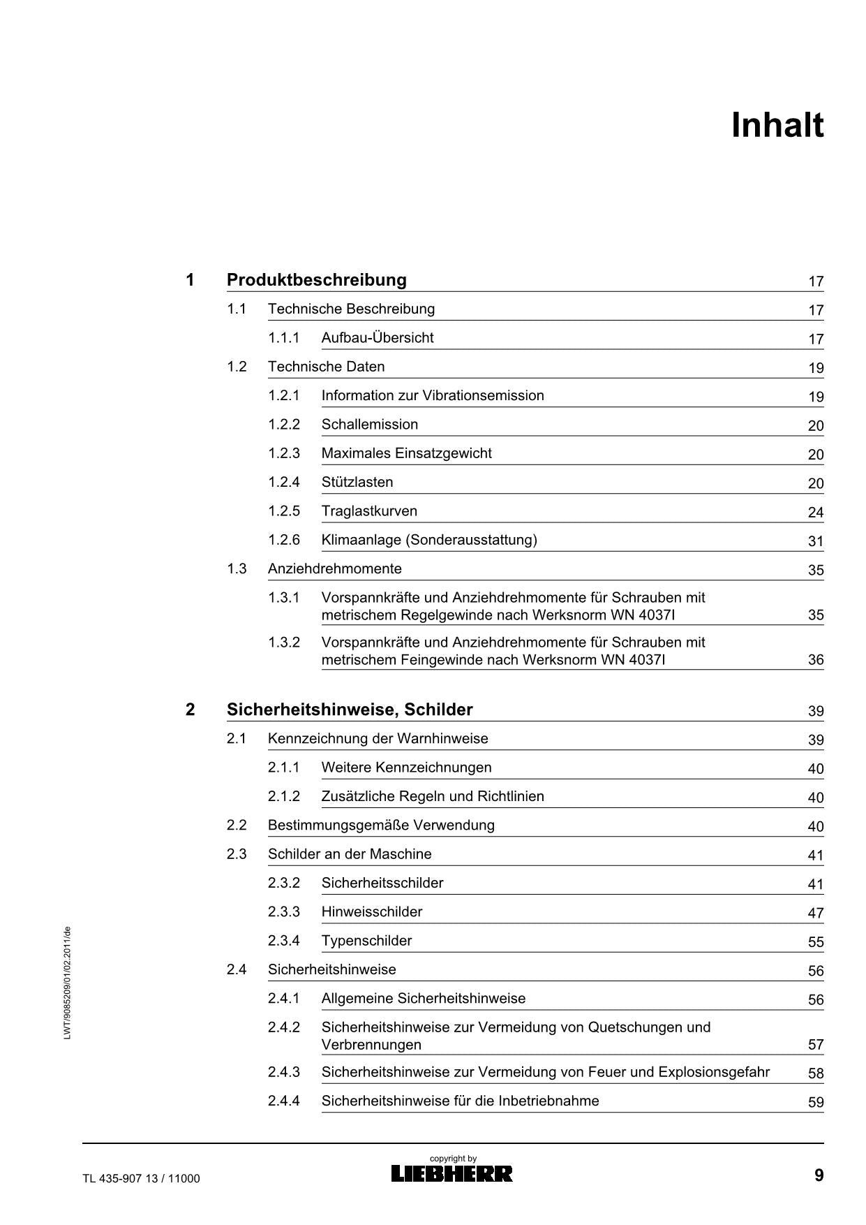 Liebherr TL435 13 Teleskoplader Manuel d'instructions