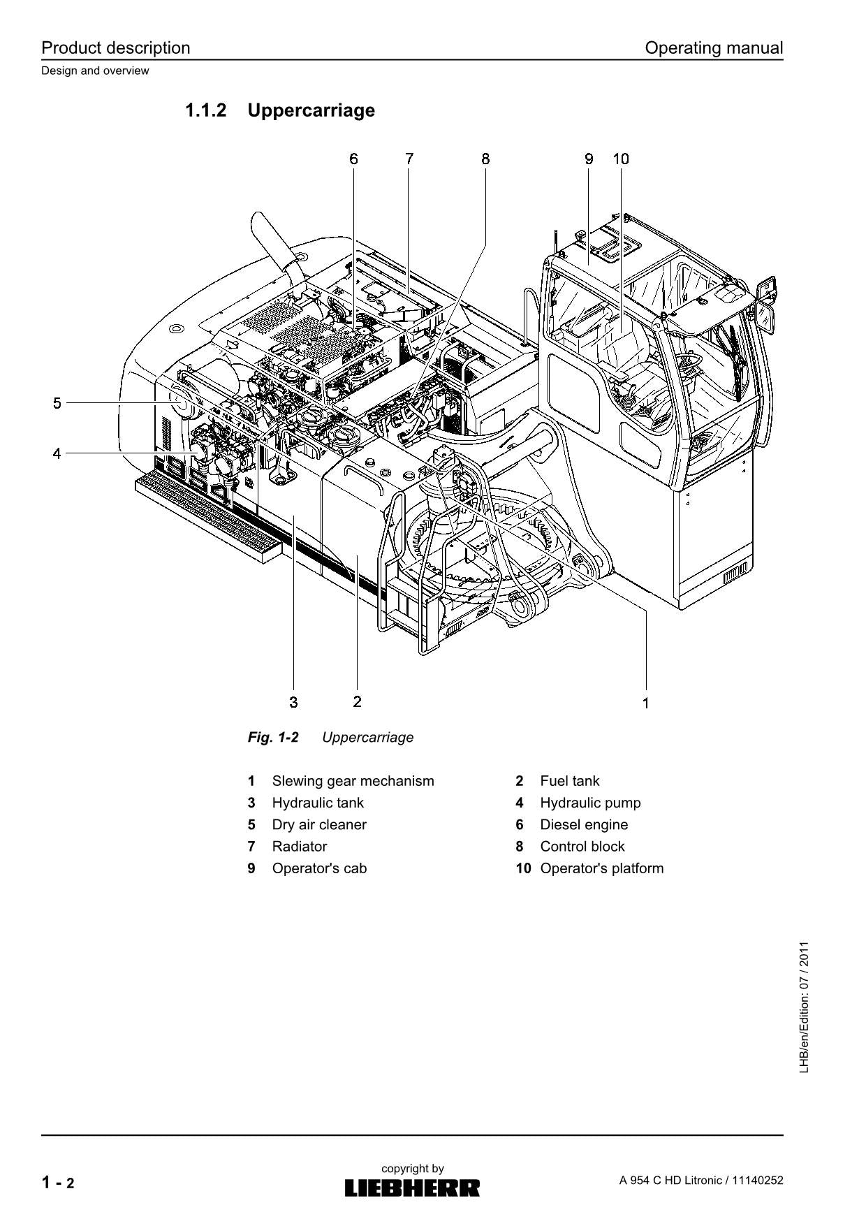 Liebherr A954 C HD Litronic Bagger Bedienungsanleitung