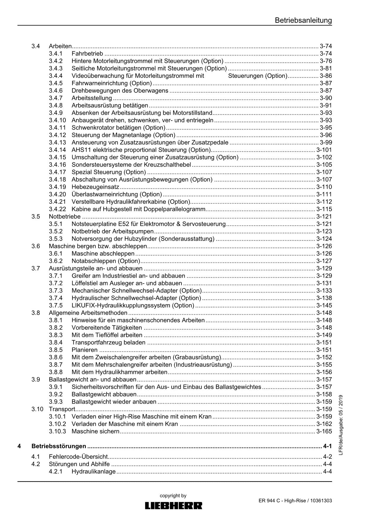 Liebherr ER944 C High-Rise Hydraulikbagger Manuel d'instructions