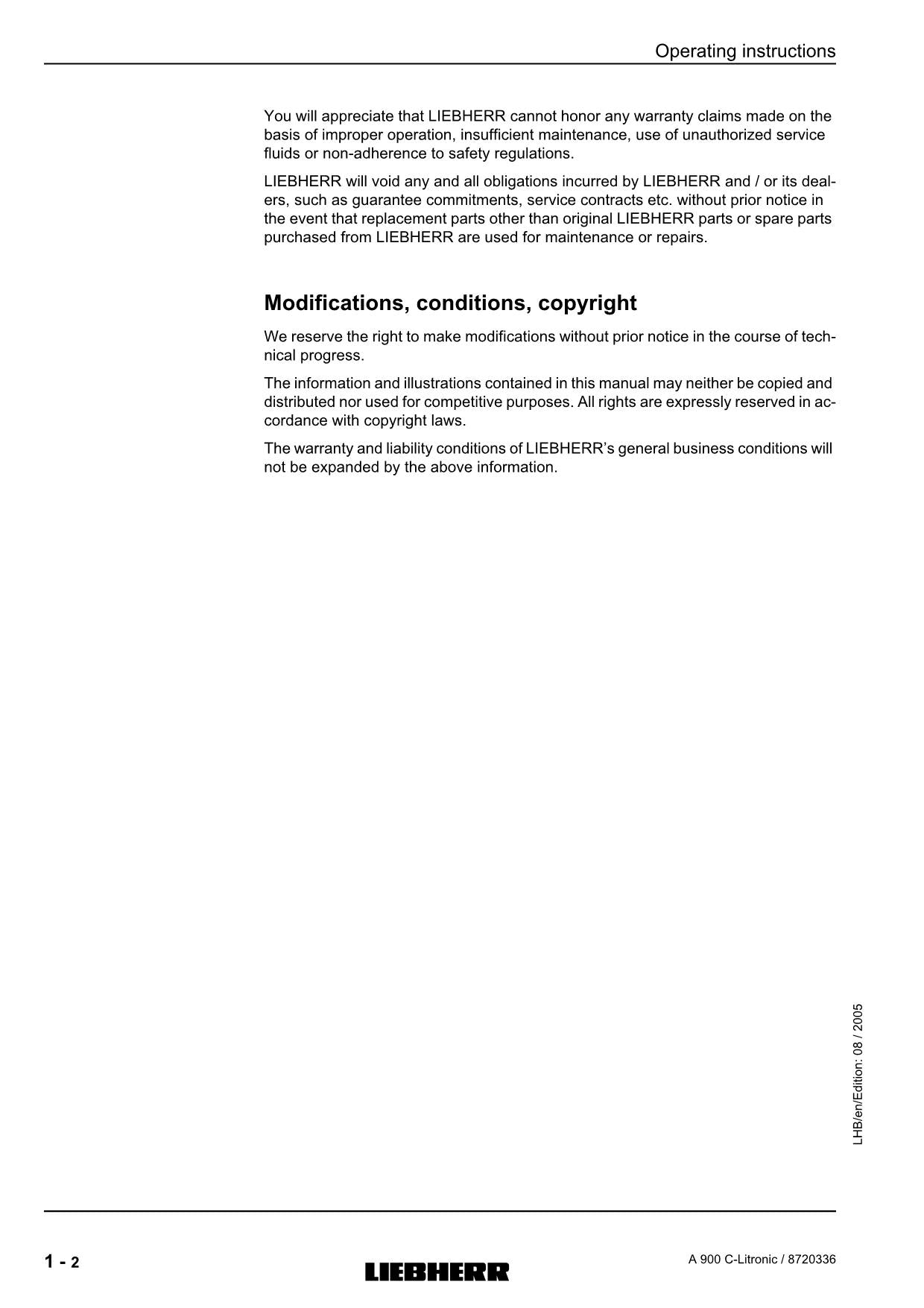 Liebherr A900 C-Litronic Excavator  Operators manual