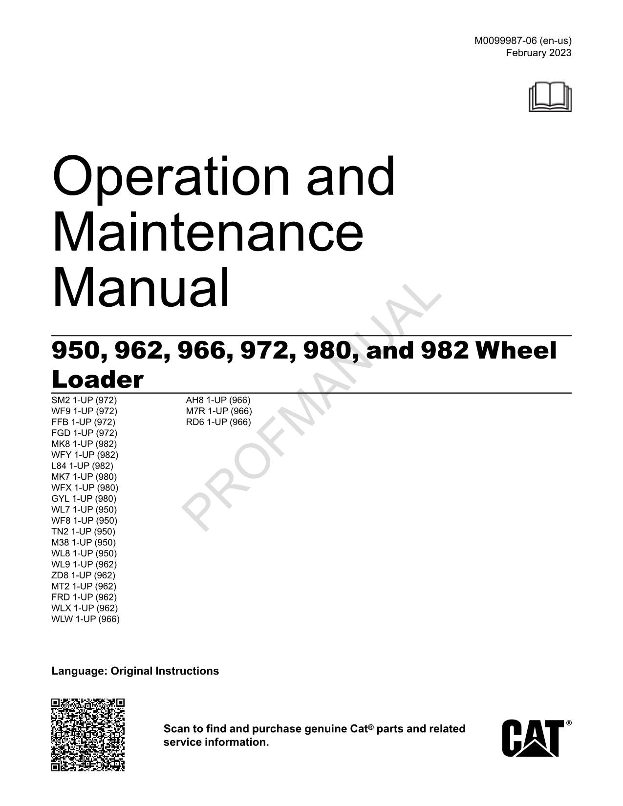 Manuel d'utilisation de la chargeuse sur pneus Caterpillar 950 962 966 972 980 982 M0099987FR-CA