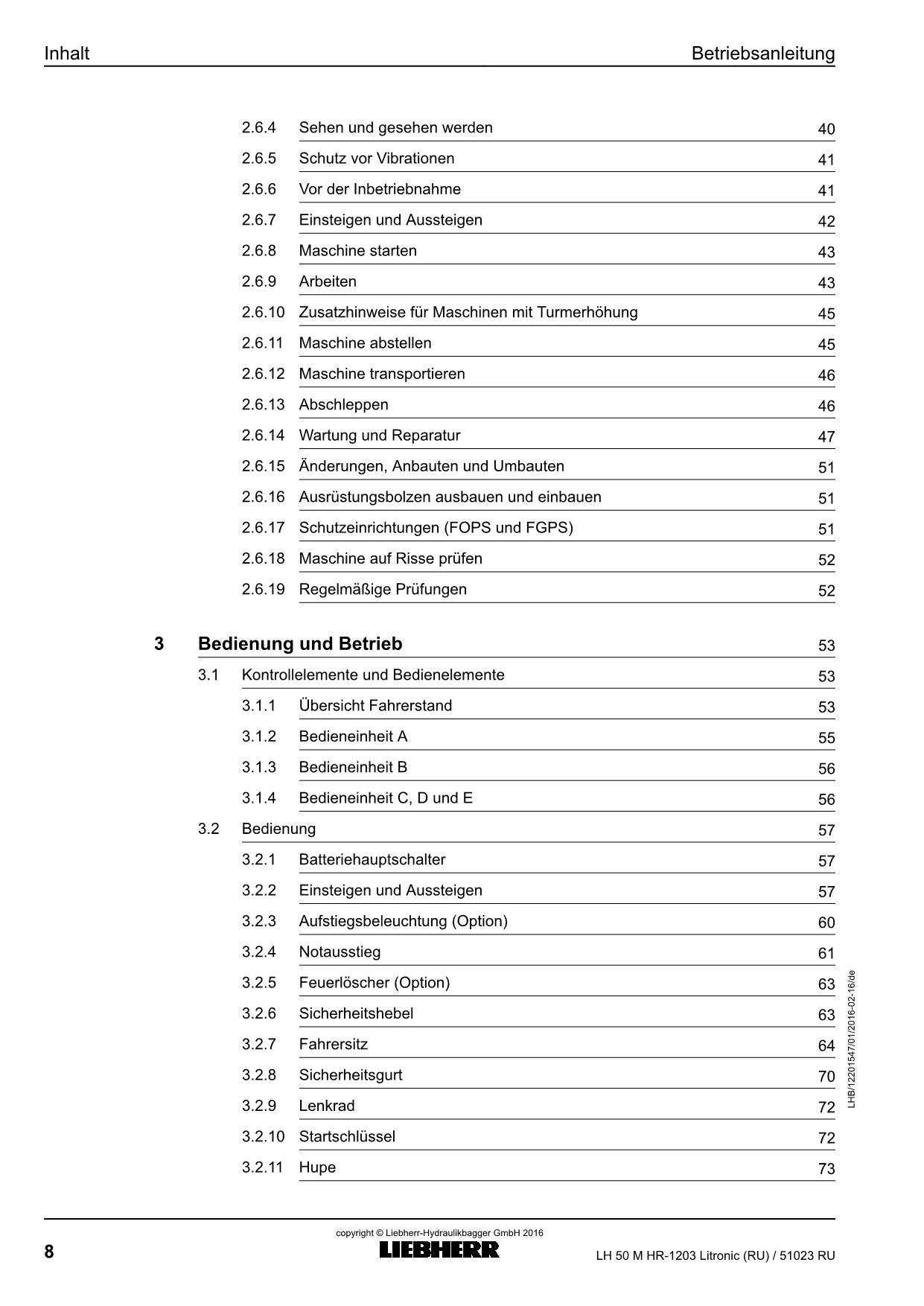 Liebherr LH50 M HRLitronic RU Materialumschlaggerät Betriebsanleitung