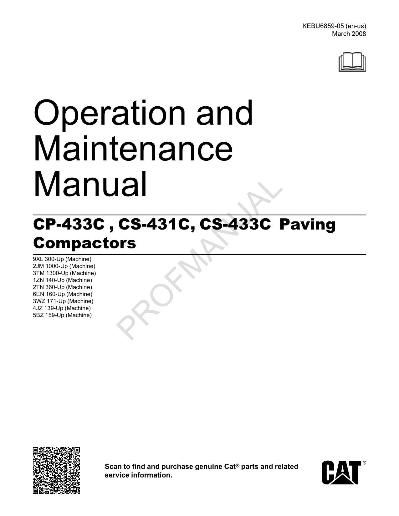 Manuel d'entretien et de maintenance du compacteur de pavage Caterpillar CP 433C CS 431C 433C