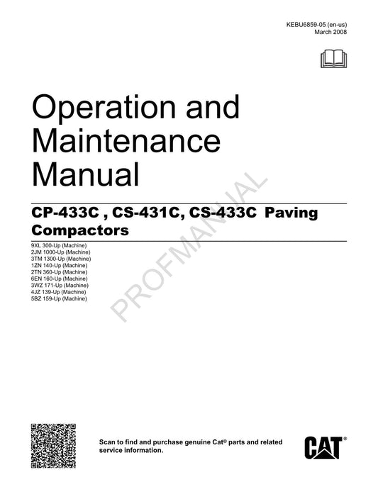 Caterpillar CP 433C CS 431C 433C Paving Compactor Operators Maintenance Manual