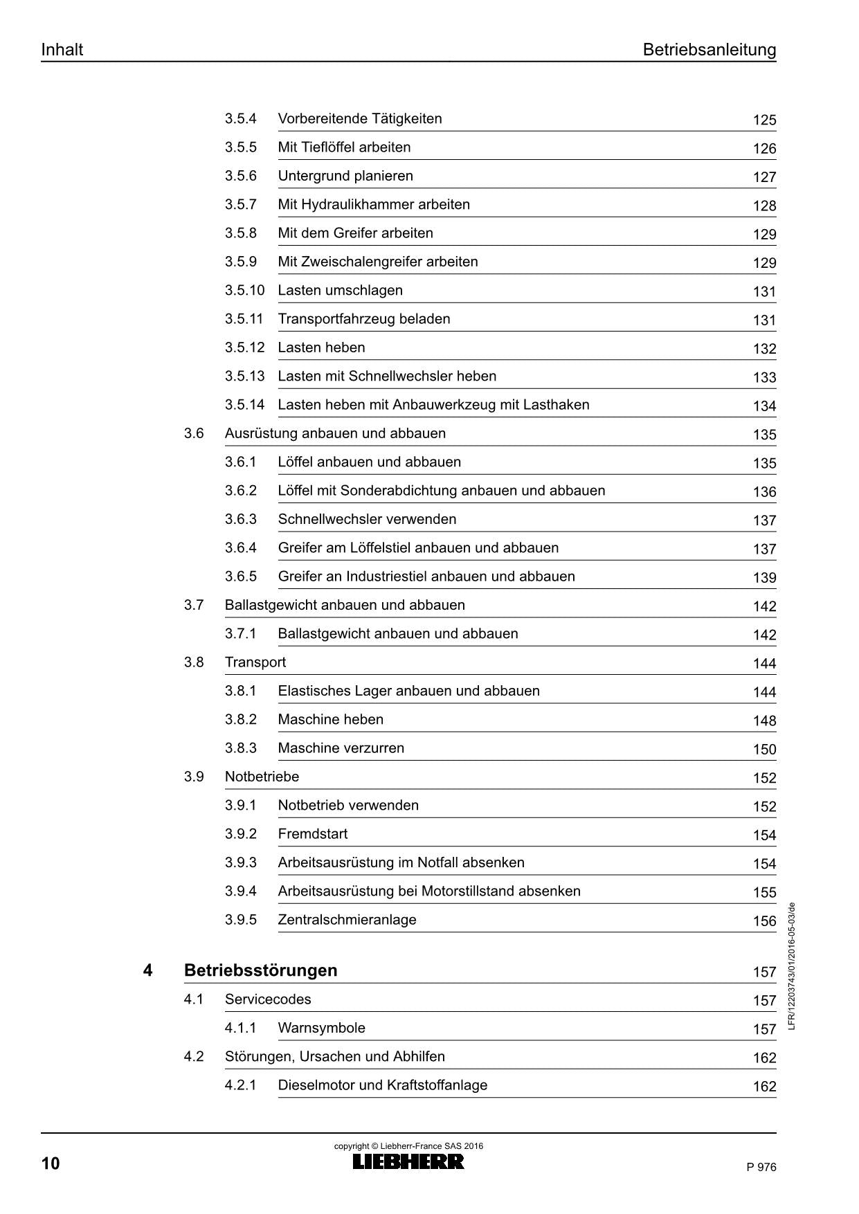 Liebherr P976 Hydraulikbagger Manuel d'instructions