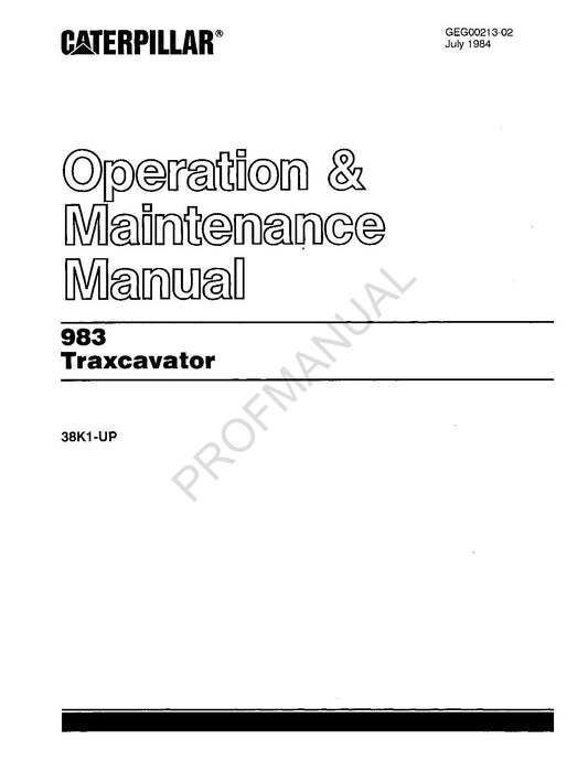 Caterpillar 983 Traxcavator Operators Maintenance Manual serial 38K1-Up