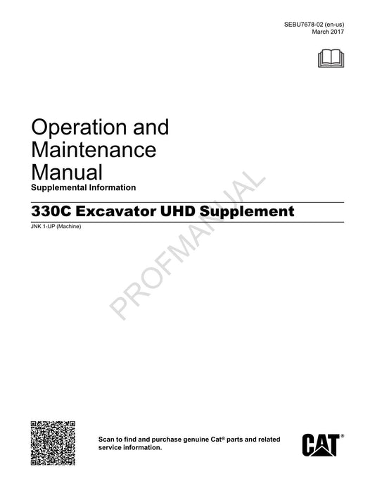 Caterpillar 330C Excavator UHD Supplement Operators Maintenance Manual